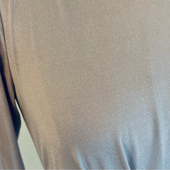 Tahari Nude Shimmer Fitted Boatneck 3/4 Sleeve Twist Waist Cocktail Dress, 2P - Picture 3 of 10